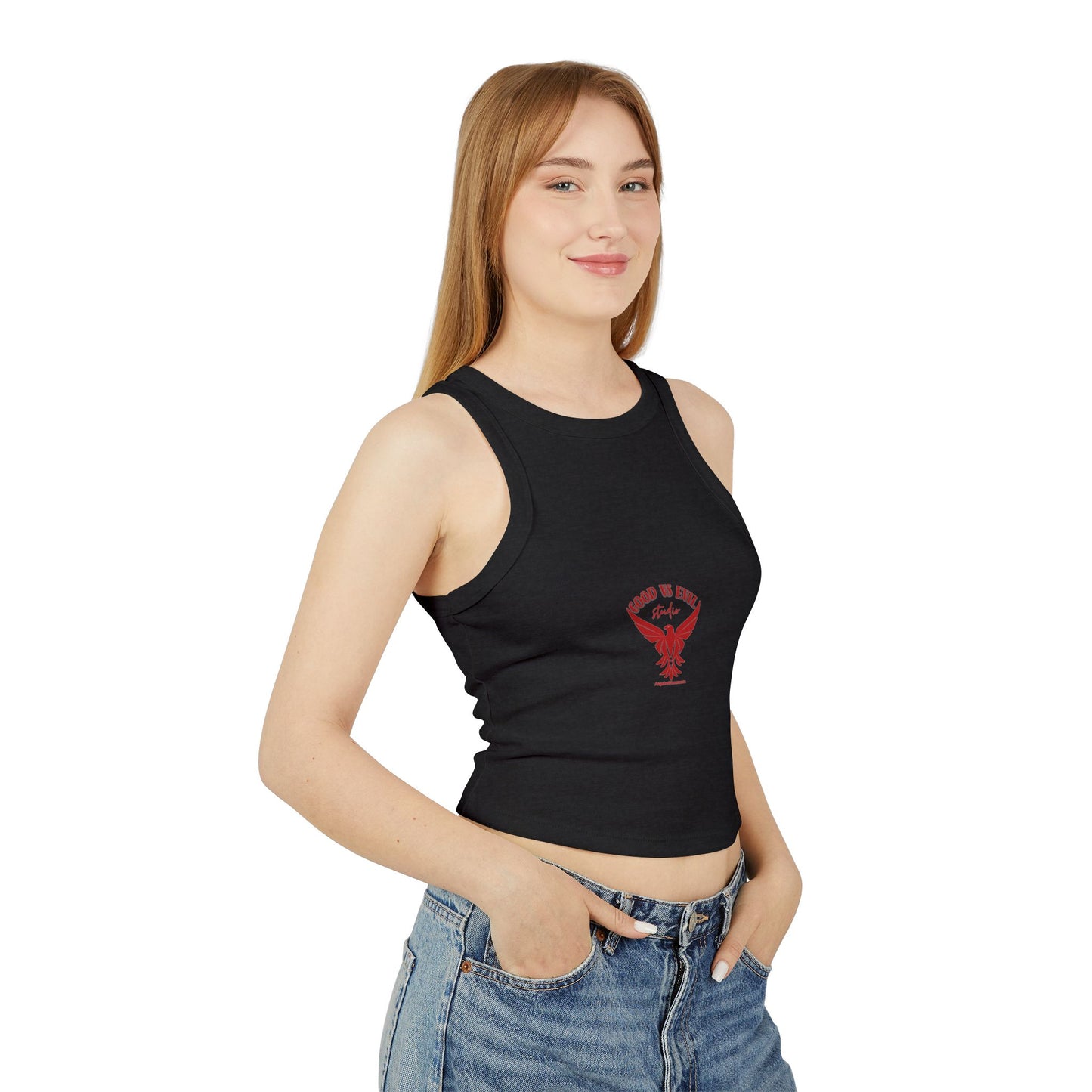 Good vs Evil Logo Women's Micro Rib Racer Tank Top