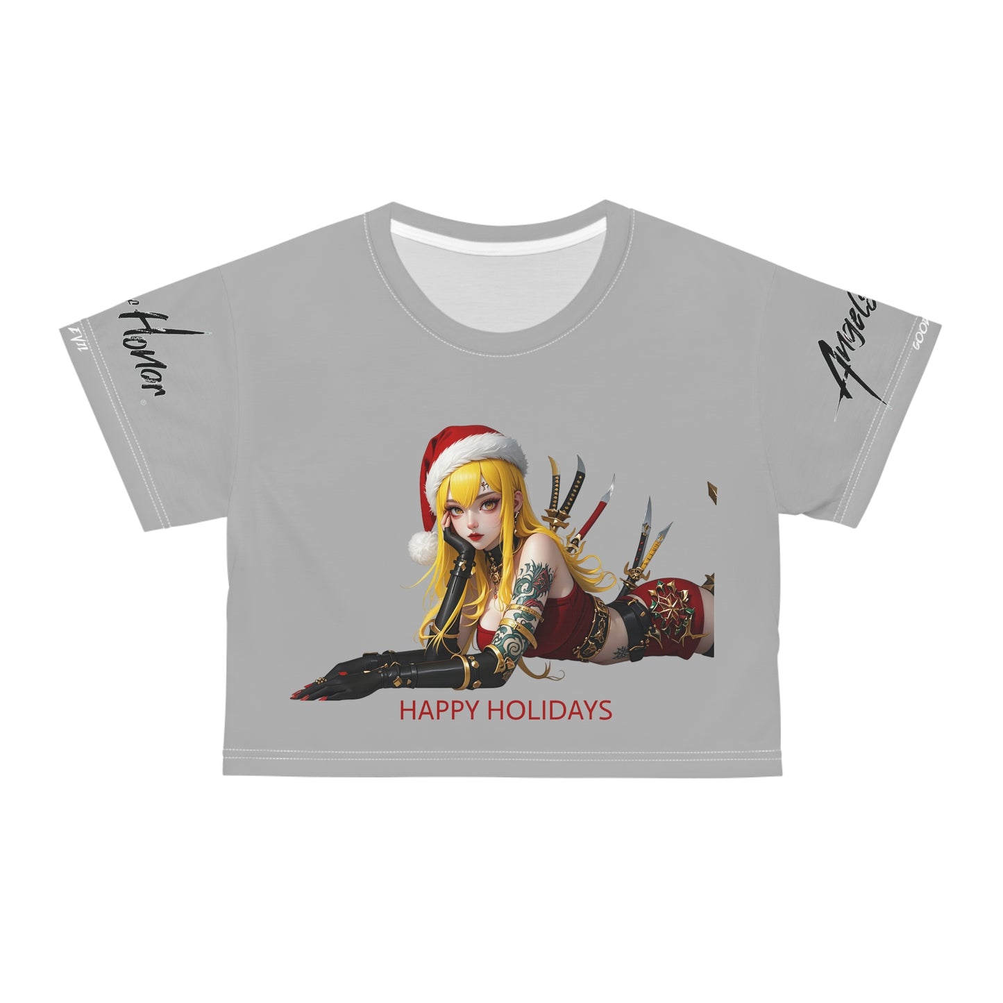 Happy Holidays Angels of Honor Logo Crop Tee