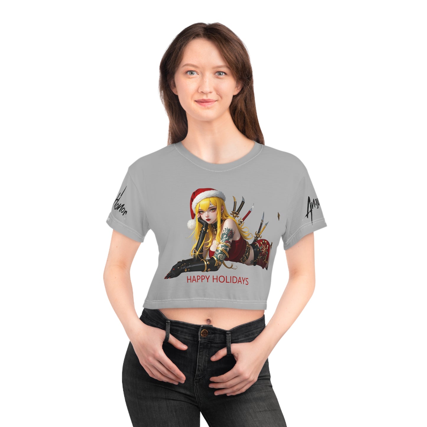 Happy Holidays Angels of Honor Logo Crop Tee