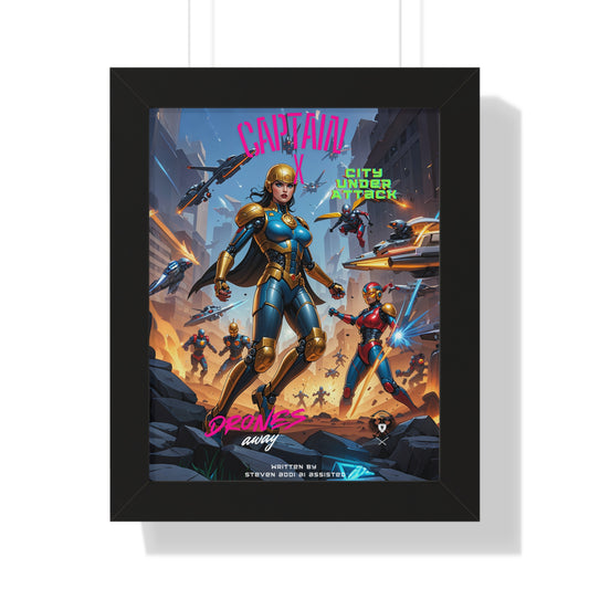 Captain X City Under Attack Framed Poster