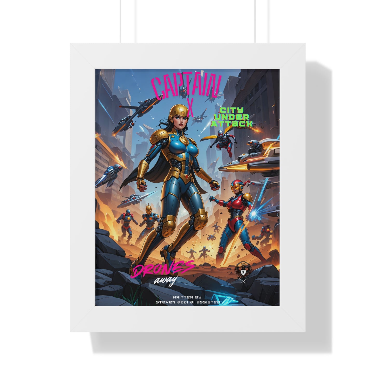 Captain X City Under Attack Framed Poster
